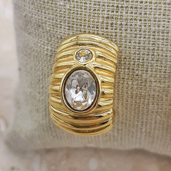 VTG Givenchy Gold Tone Shrimp Rhinestone Post Back Pierced Earrings - Picture 2 of 10